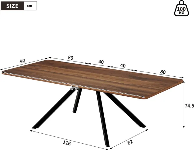 Merax Uitschuifbare eettafel - drie lengtes - 160/200/240x90 cm - voor 6-10 personen - voor eetkamer en keuken - walnootkleur Walnotekleur