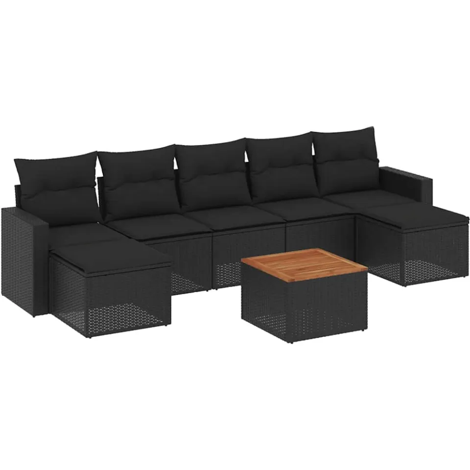 vidaXL 8-delige Loungeset met kussens poly rattan zwart, foto 3