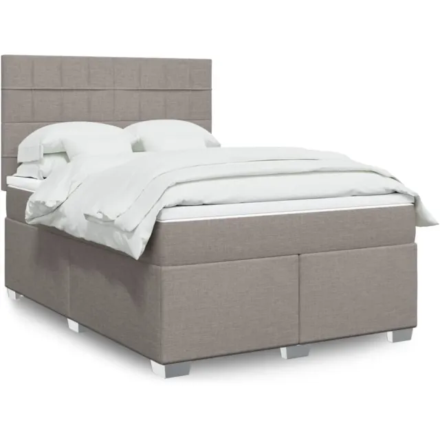 vidaXL Boxspring met matras stof taupe 140x190 cm