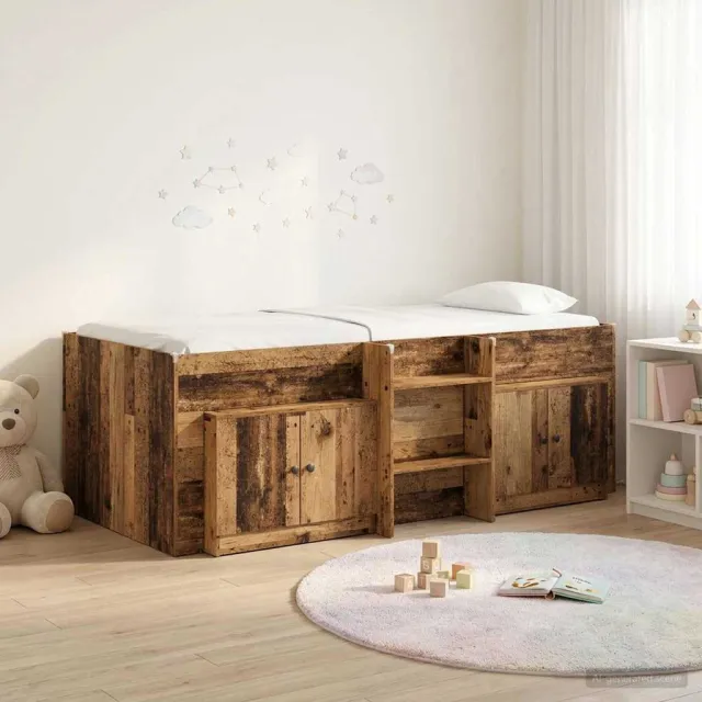 vidaXL Loft Bed Frame met Kast met opslag 3 st Oud hout Bewerkt hout Bruin
