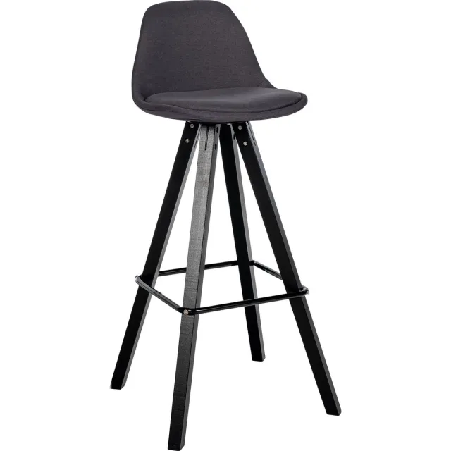 CLP Corbin Barkruk - Met rugleuning - Hout Vierkant frame - Stof - zwart/donkergrijs