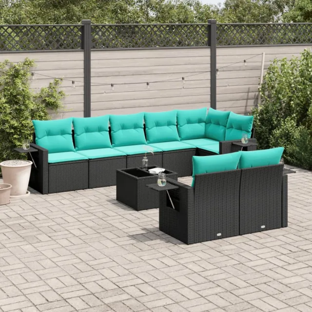 vidaXL 9-delige tuinbankset met kussens van zwart polyrotan, foto 2