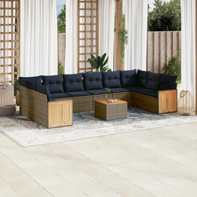 vidaXL 11-delige tuinbankset met kussens, grijs polyrotan, foto 2