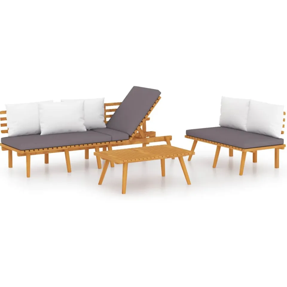 vidaXL 3-delige Loungeset met kussens massief acaciahout bruin, foto 3