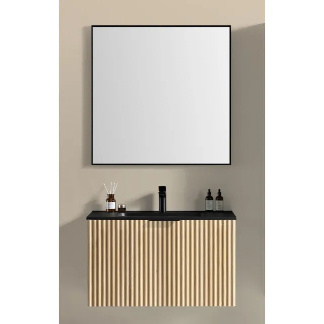 Boss & Wessing Bella 80 badkamermeubelset naturel eik mat zwart Eiken