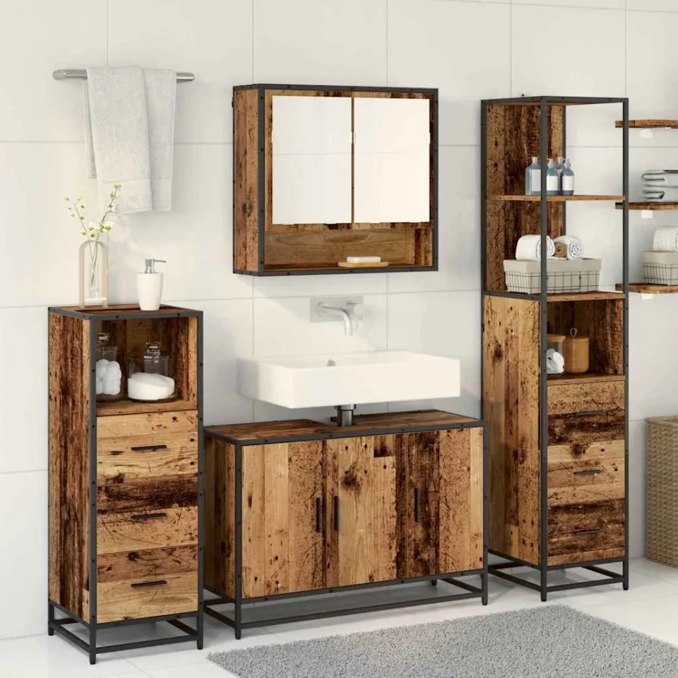 vidaXL Badkamermeubelset 3 st Oud Hout 35 x 37,5 x 166 cm Bewerkt hout bruin, foto 3