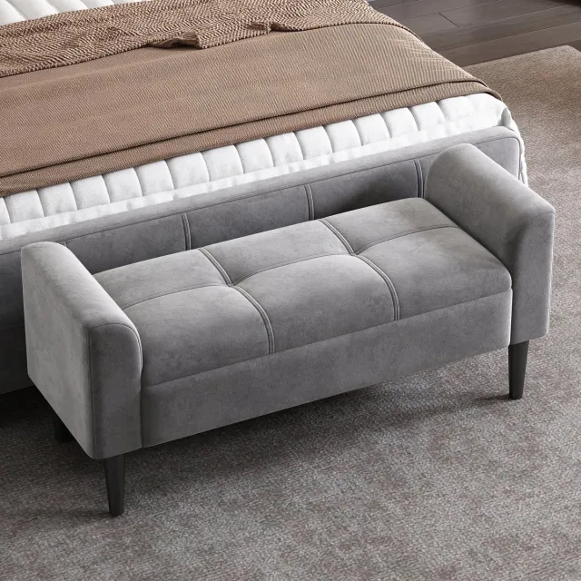 HAUSS SPOLE Voetenbankje 116x44x56 cm - Bankje Met Opbergruimte En Comfortabele Fluwelen Bekleding - Stevig MDF - Grijs