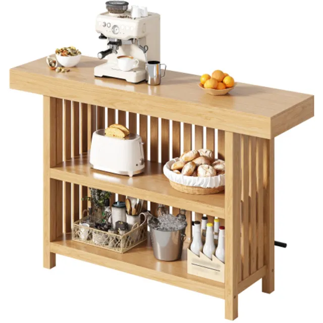 Rolipo Bartafel Met Voetensteun En 2 Planken - Compacte Hoge Tafel Voor Keuken En Eetkamer - 160 x 40 x 105 cm - Natuurlijke Houtkleur Natural