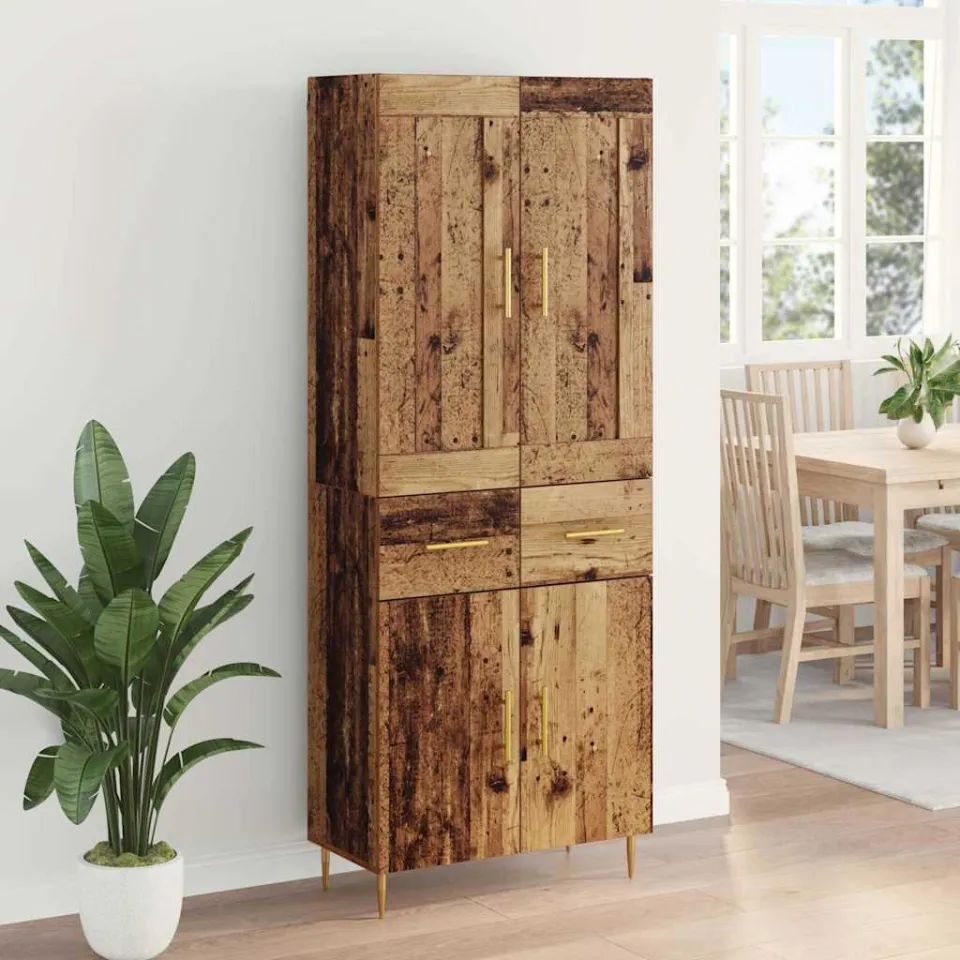 vidaXL Hoge kast Oud Hout 69,5 x 34 x 180 cm Bewerkt hout bruin, foto 4