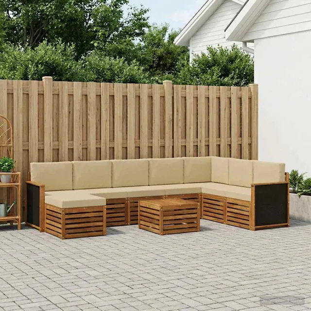vidaXL Buiten bankenset 9 st 8-zits Natuurlijk en Beige
