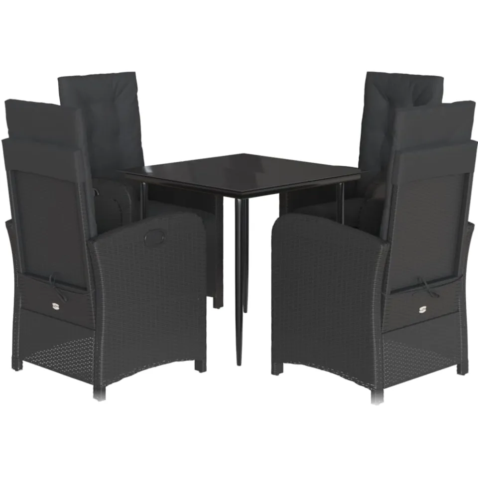 vidaXL 5-delige Tuinset met kussens poly rattan zwart, foto 3