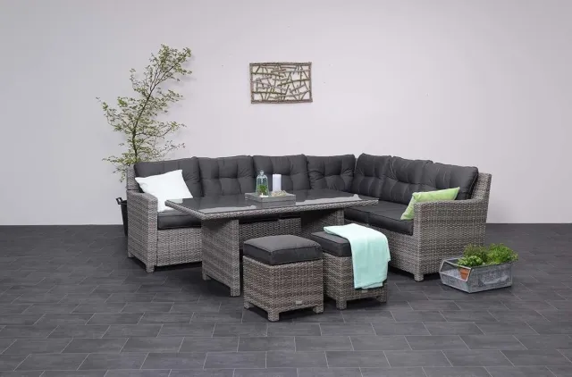 AVH-Collectie Valencia dining hoek loungeset 5-delig rechts antraciet wicker