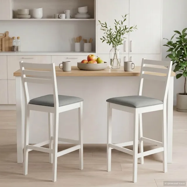 vidaXL Barkruk 2 st Wit en Grijs Massief Rubberhout en Stof