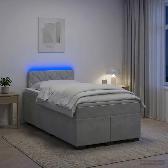 vidaXL Boxspring Bed met Matras en LED Lichtgrijs 120 x 200 cm fluweel