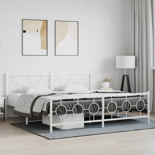 vidaXL Bedframe met hoofd- en voeteneinde metaal wit 193x203 cm