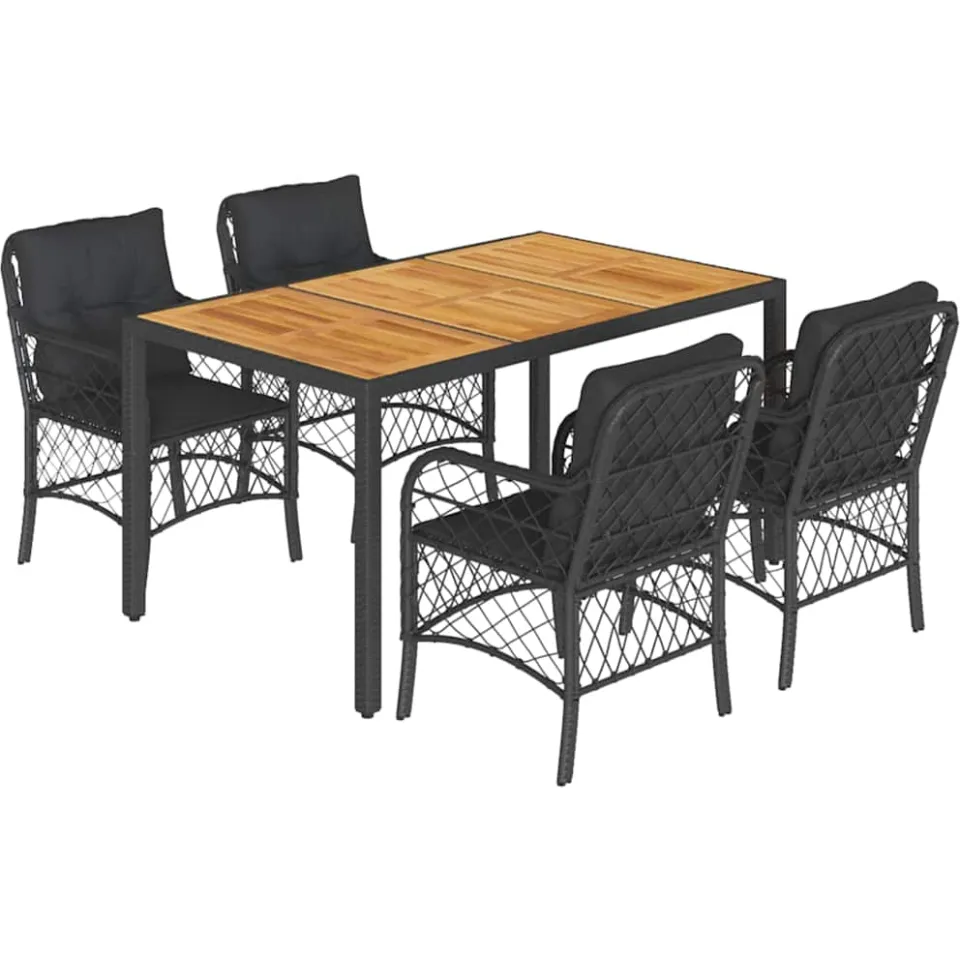 vidaXL 5-delige Tuinset met kussens poly rattan zwart, foto 3