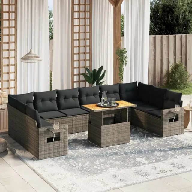 vidaXL 11-delige Loungeset met kussens poly rattan grijs, foto 2
