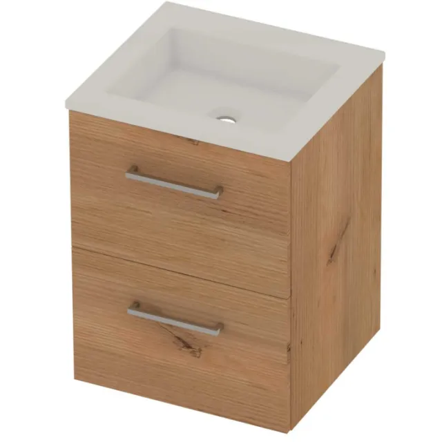 Basic-Line Aura 46 Badmeubelset Acryl Zonder Kraangat Voor Grepen 50x46x62 cm Whisky Oak Glans Wit