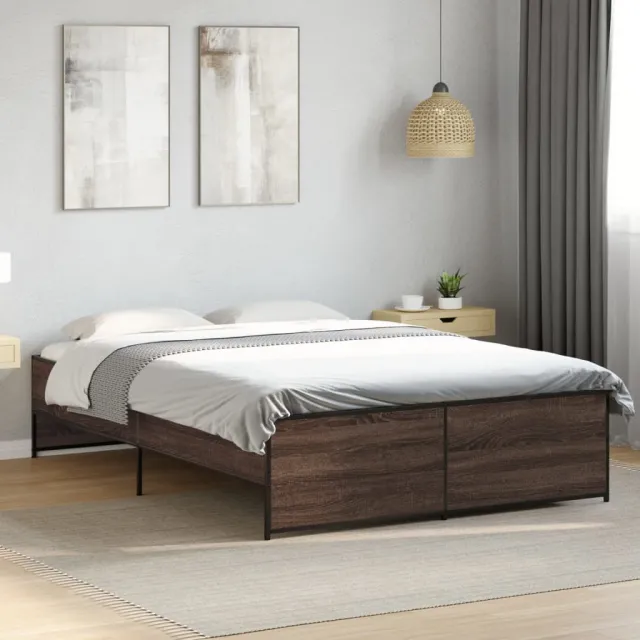 vidaXL Bedframe bewerkt hout metaal bruin eikenkleur 120x200 cm