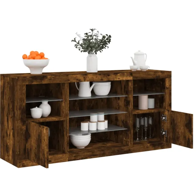 vidaXL Dressoir met LED-verlichting 142,5x37x67 cm gerookt eikenkleur Bruin