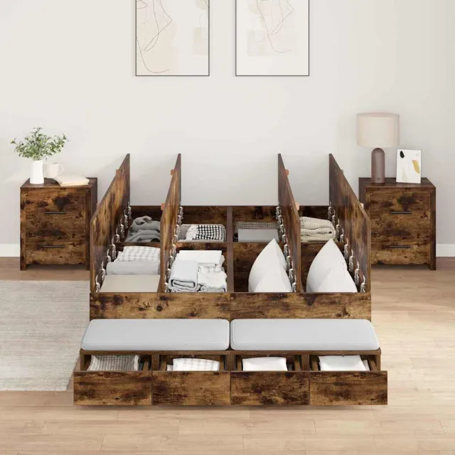 vidaXL Opbergbedframe met lade Gerookt eiken 120 cm Bewerkt hout Bruin