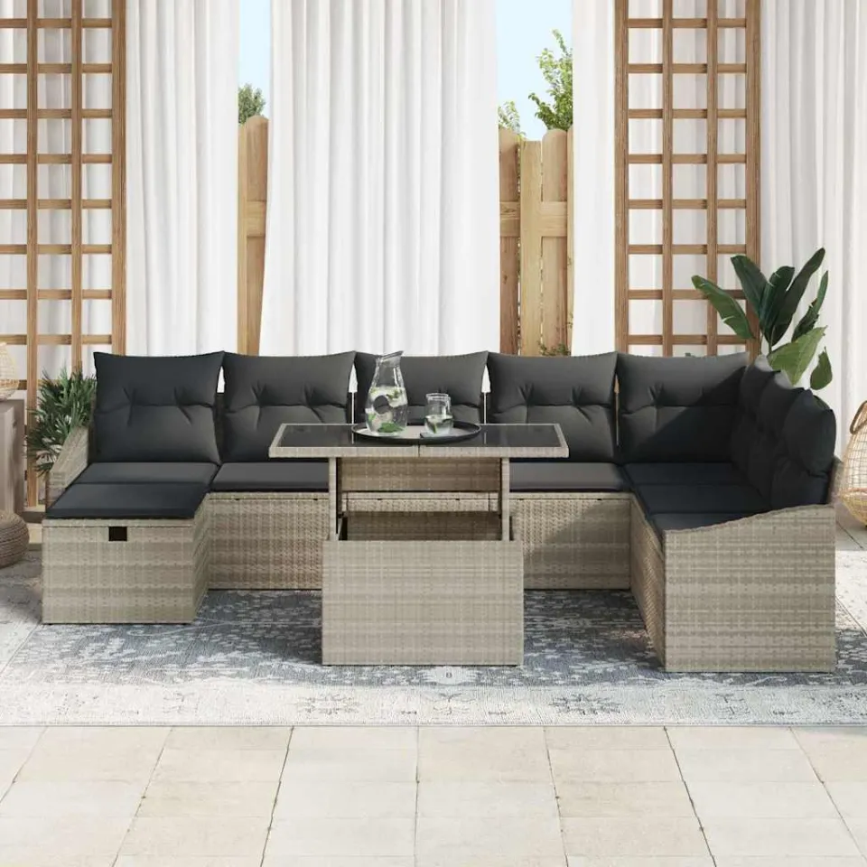 vidaXL Tuin Sofa Set 9 st poly rattan beige, foto 3