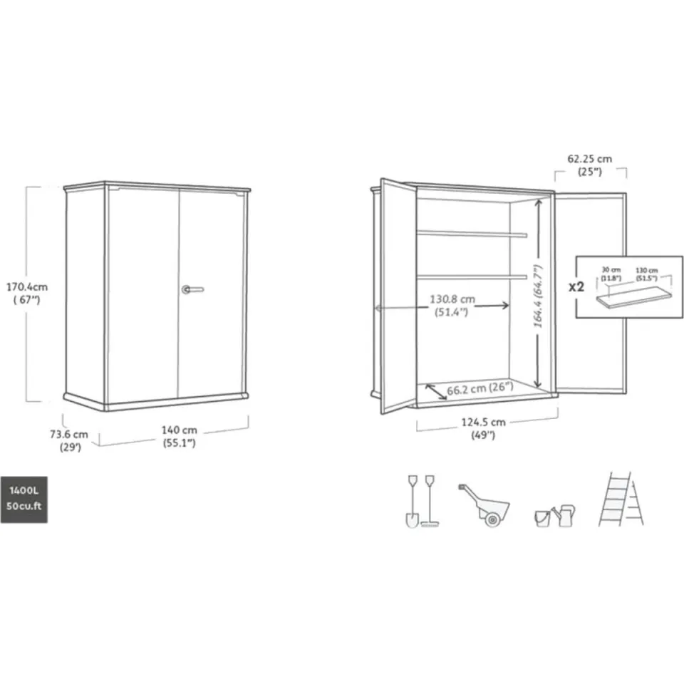 Keter Cortina Alto Tuinkast - 140x73,6x170,4 cm - Grijs, foto 4