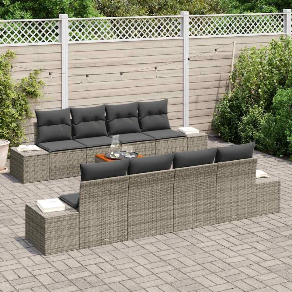 vidaXL Tuinbankenset 9 st Grijs Poly riet