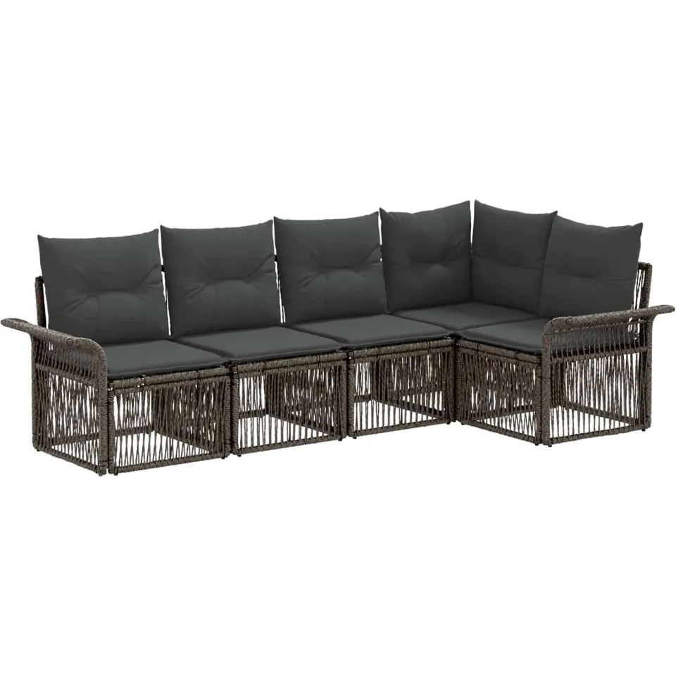 vidaXL Tuinbankenset 5 st 5-zits Grijs poly rattan, foto 3