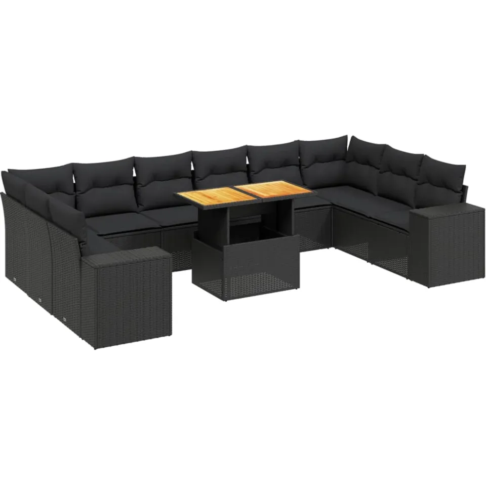 vidaXL 11-delige Loungeset met kussens poly rattan zwart