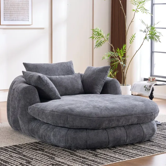 STILVORA Chaise Longue 1-Zits - Extra Diepe Zitting Met Zachte Kussens - Voor Woonkamer, Slaapkamer En Leeshoek - Chenille - Grijs