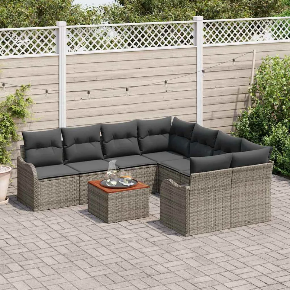 vidaXL Tuinbankenset 9 st Grijs poly rattan, foto 3