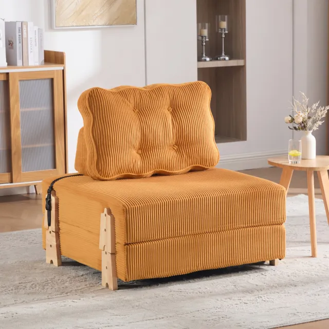 MODENUIT Fauteuil 90 x 86 x 84 cm - Handmatig Uitklapbaar Tot Bed - Voor Kleine Ruimtes - Ribfluweel Oranje