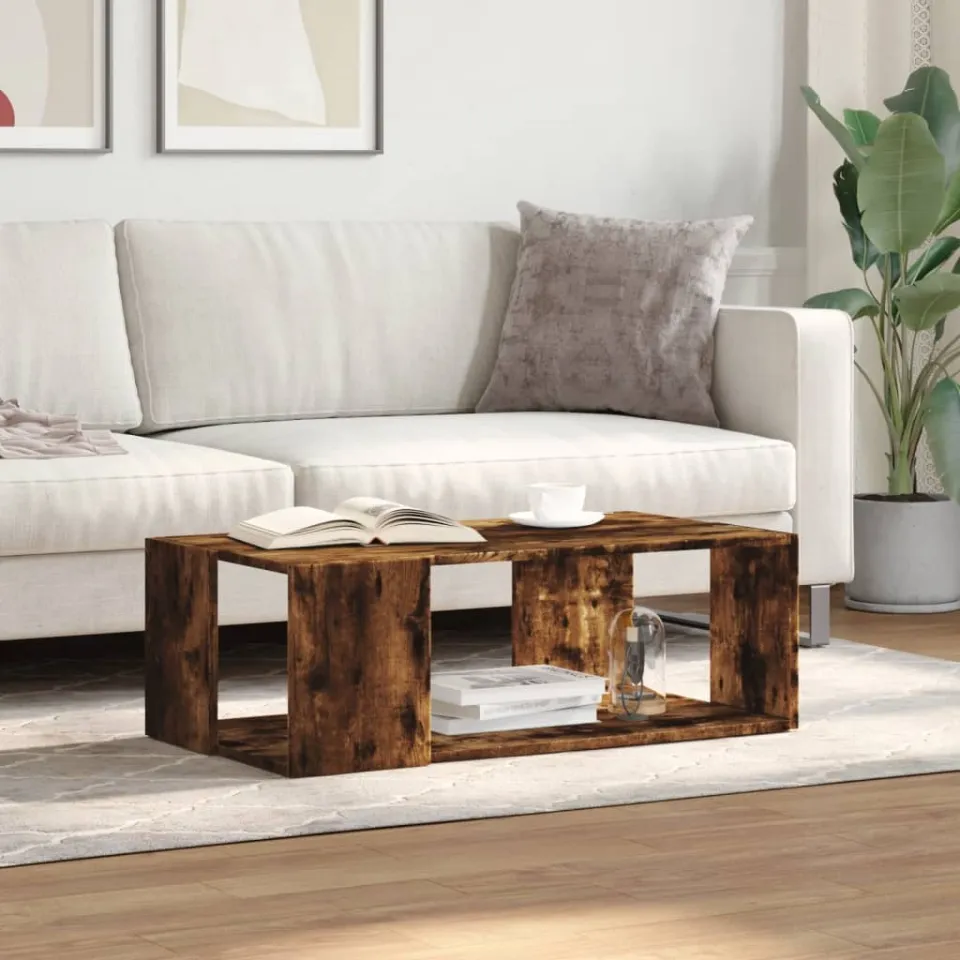vidaXL Salontafel 89,5x48x30 cm bewerkt hout gerookt eikenkleurig, foto 3