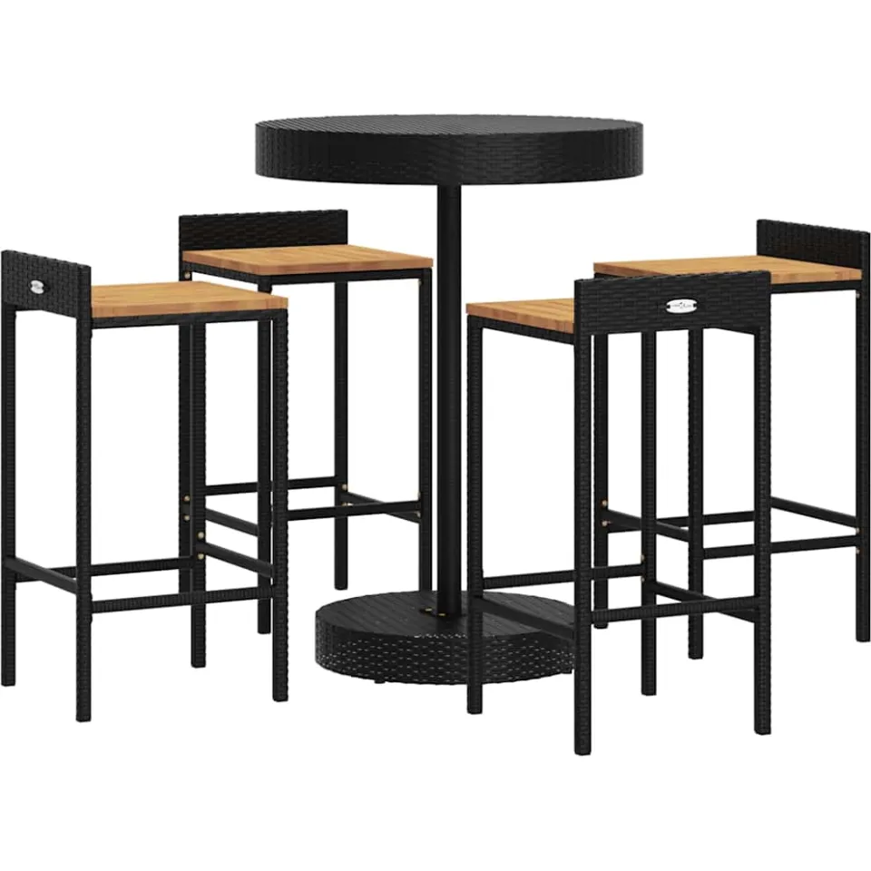 vidaXL 5-delige Tuinbarset poly rattan en massief acaciahout zwart, foto 3