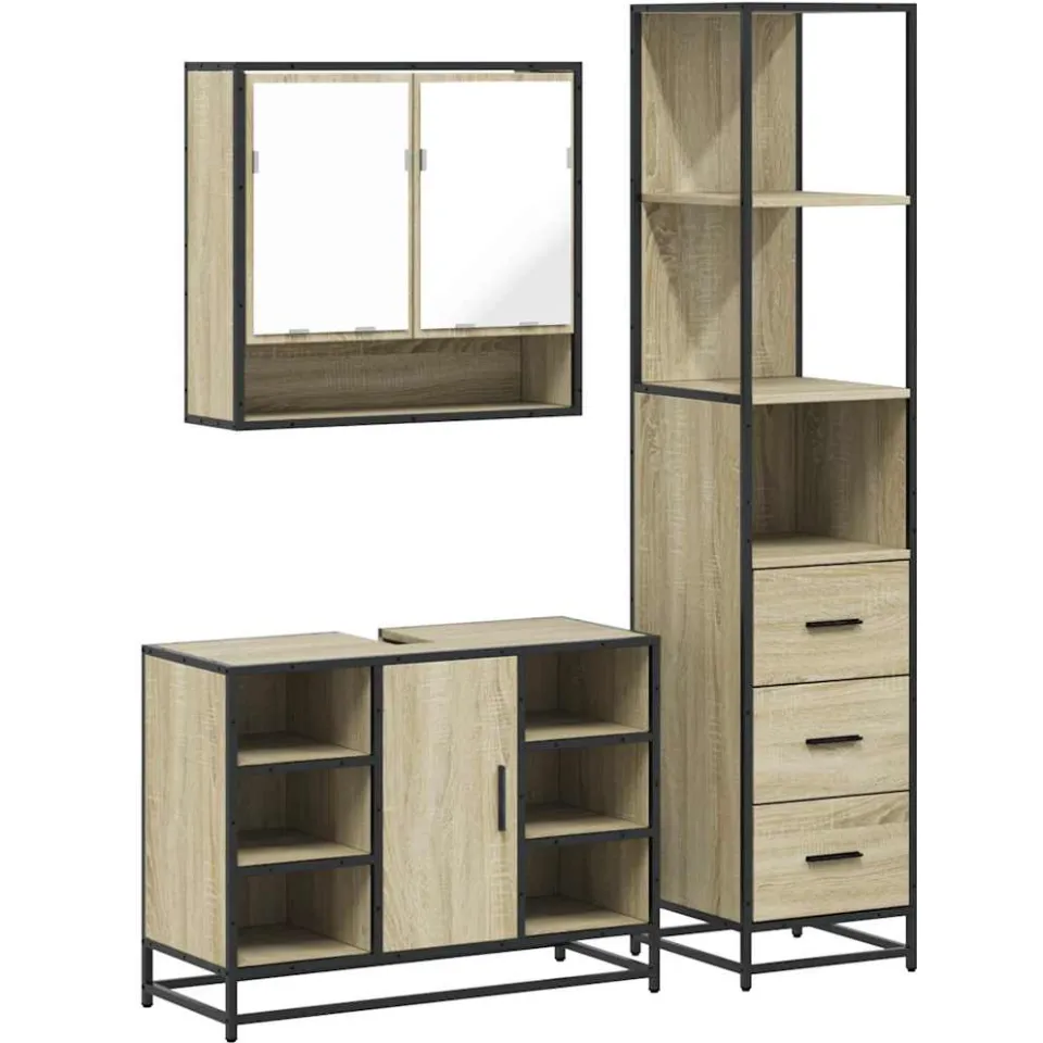 vidaXL 3-delige Badkamermeubelset bewerkt hout sonoma eikenkleurig, foto 3