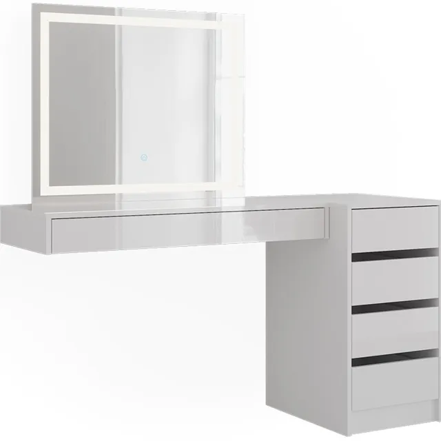 Vicco Kaptafel met licht Sherry, Wit, 140.2 cm met LED-spiegel en ladekast