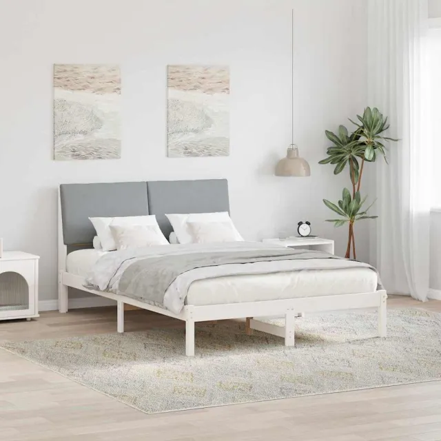 vidaXL Bedframe Wit en lichtgrijs 150 x 200 cm Massief grenenhout