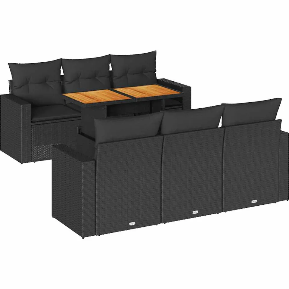 vidaXL 7-delige Loungeset met kussens poly rattan zwart, foto 3