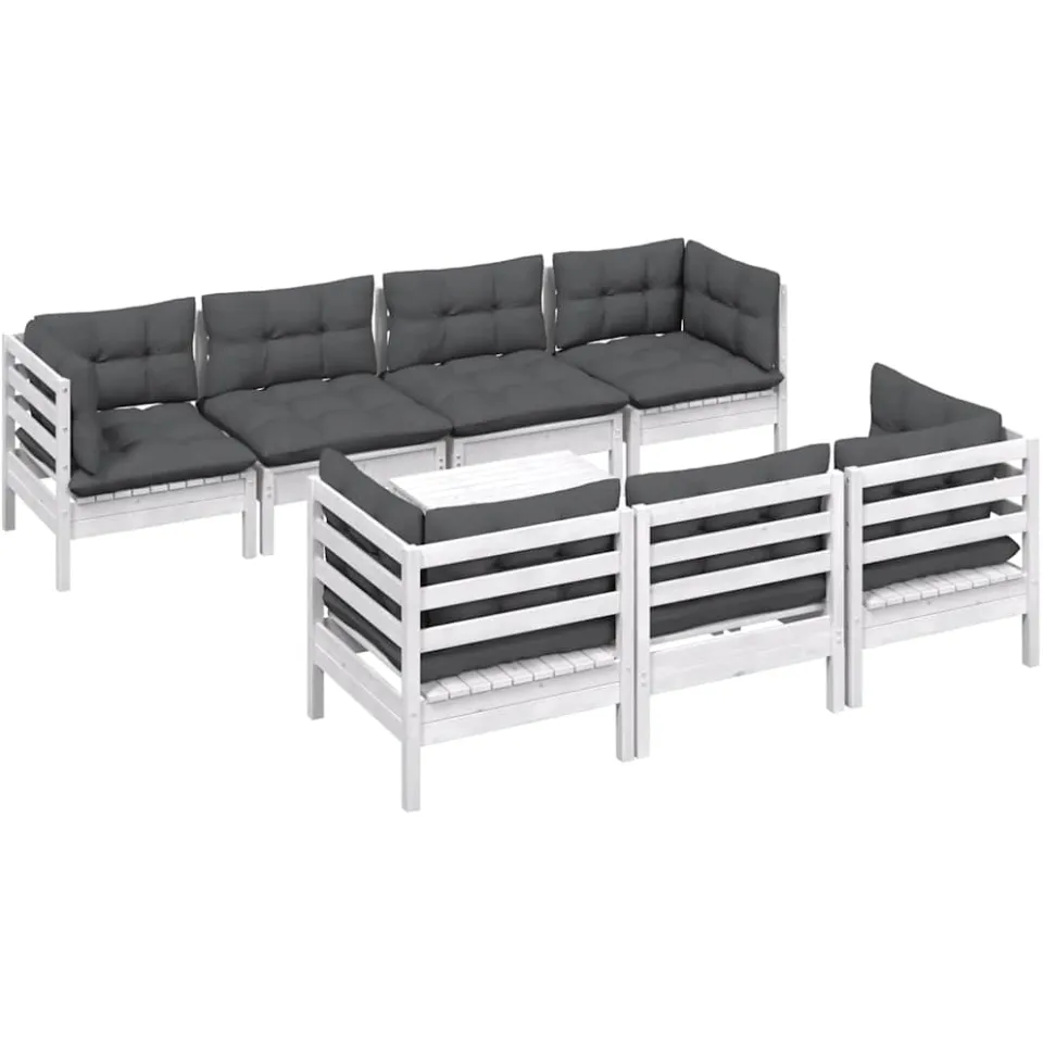 vidaXL 8-delige Loungeset met kussens massief grenenhout Wit