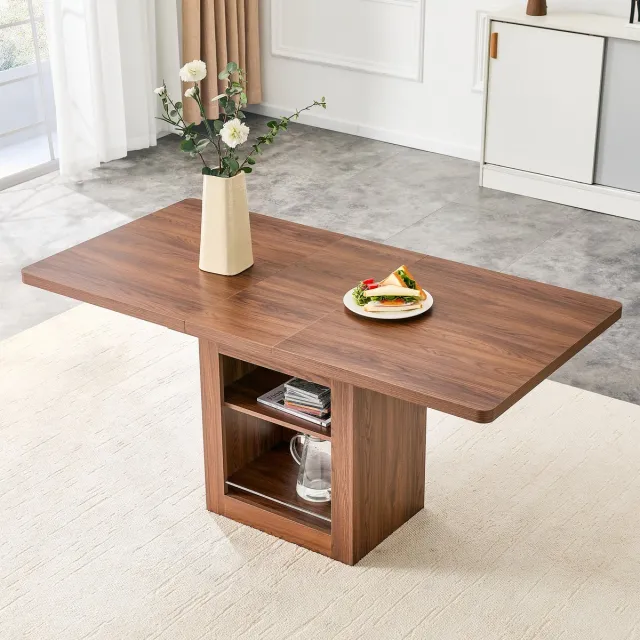 MODENUIT Eettafel - Uitschuifbaar Met Opbergplank - Voor Keuken En Eetkamer - MDF Walnootkleur - 4 Tot 8 Personen