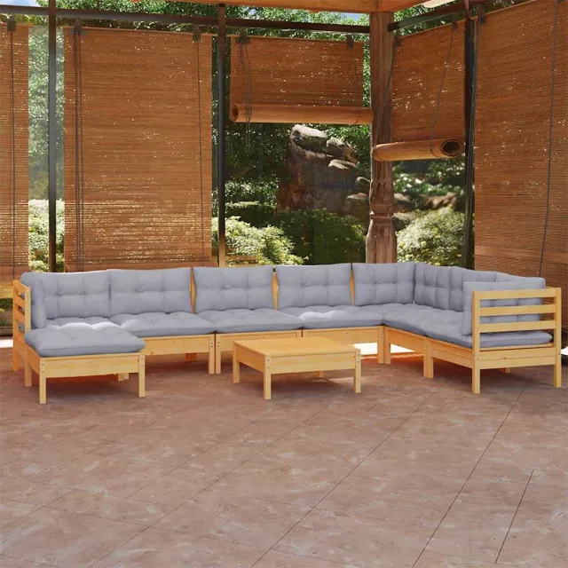 vidaXL 9-delige Loungeset met grijze kussens massief grenenhout grijs, foto 2