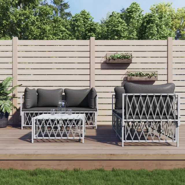 vidaXL 5-delige Loungeset met kussens staal wit, foto 2
