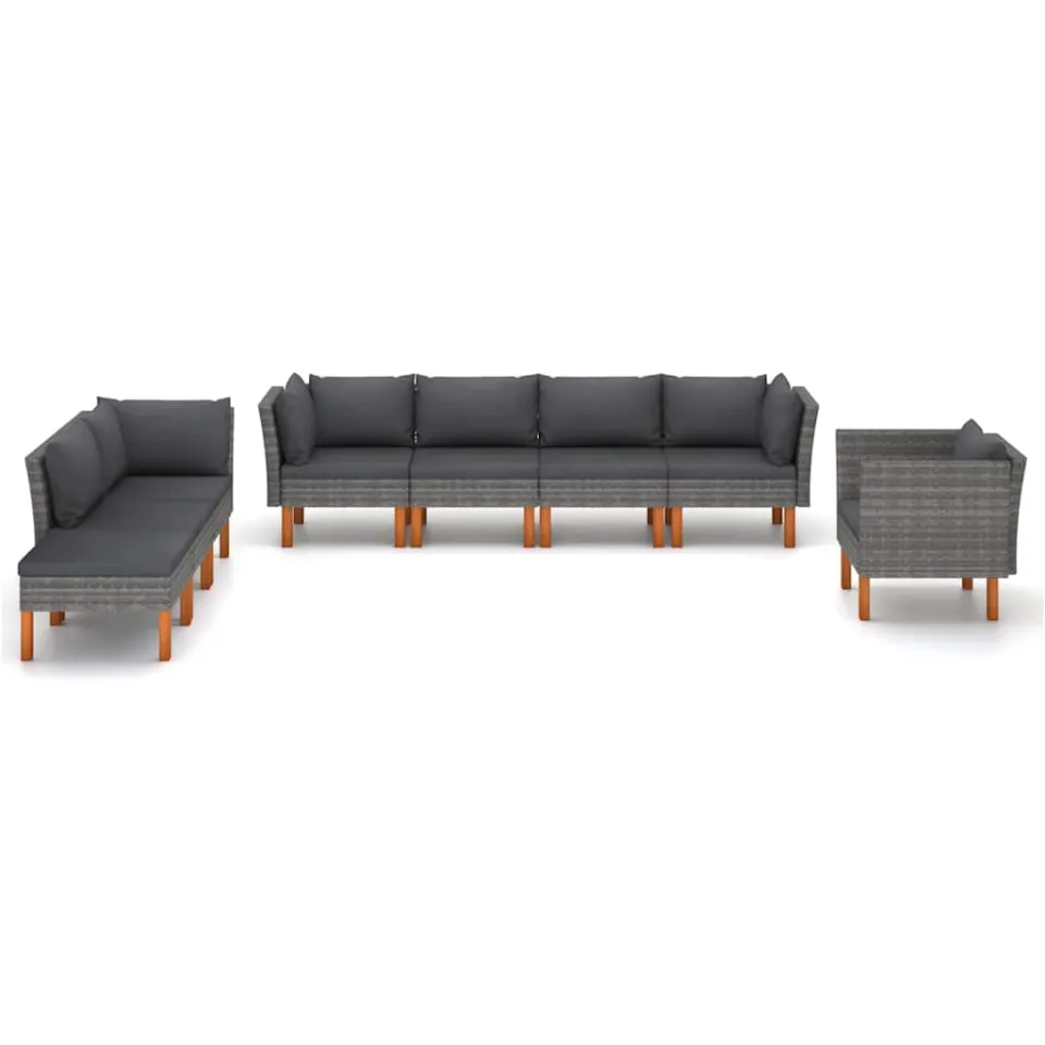 vidaXL 8-delige Loungeset poly rattan en eucalyptushout grijs, foto 3