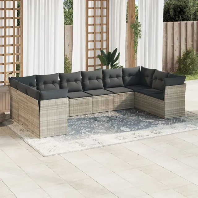 vidaXL 10-delige Loungeset met kussens poly rattan lichtgrijs grijs, foto 2