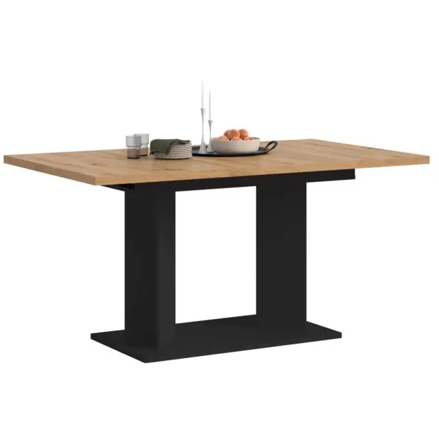 Furnilux Moderne eiken eettafel met dubbele zuil - Zwart en artisan eik design