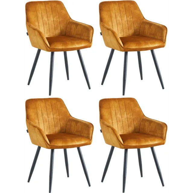 Colenis Ozzy Eetkamerstoel - Set Van 4 - Honey - Adoré Velvet - Industrieel - Met armleuning Okergeel