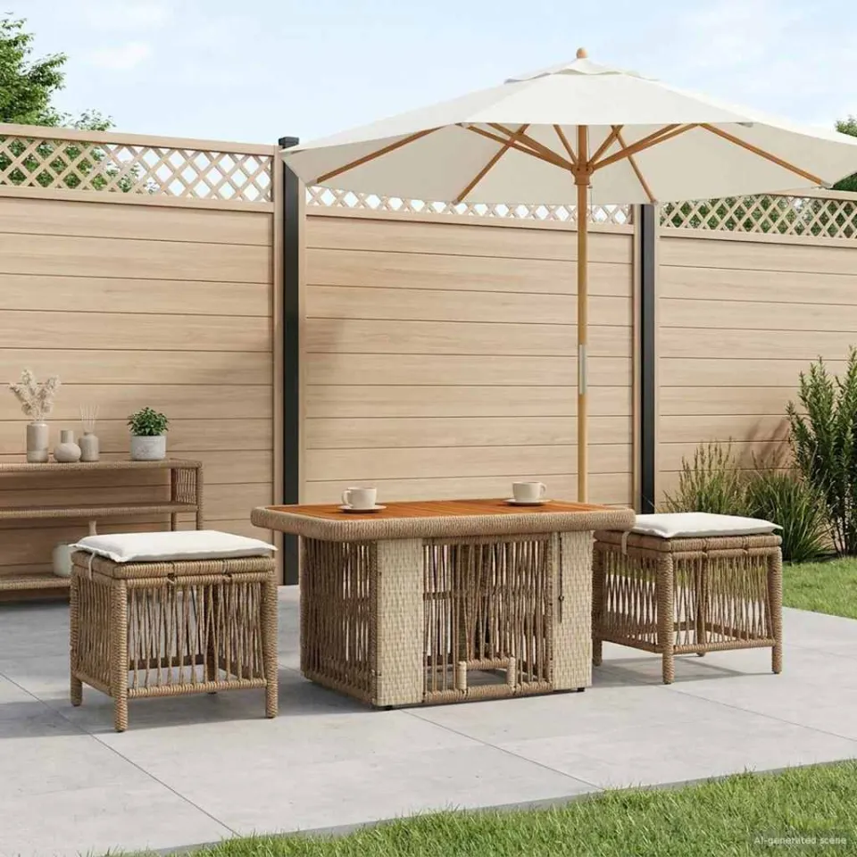 vidaXL Tuin eettafelset 3 st Beige en Crème poly rattan, foto 3