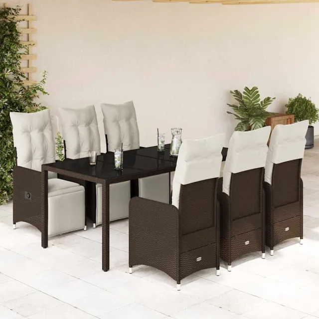 vidaXL 7-delige Bistroset met kussens poly rattan bruin, foto 2