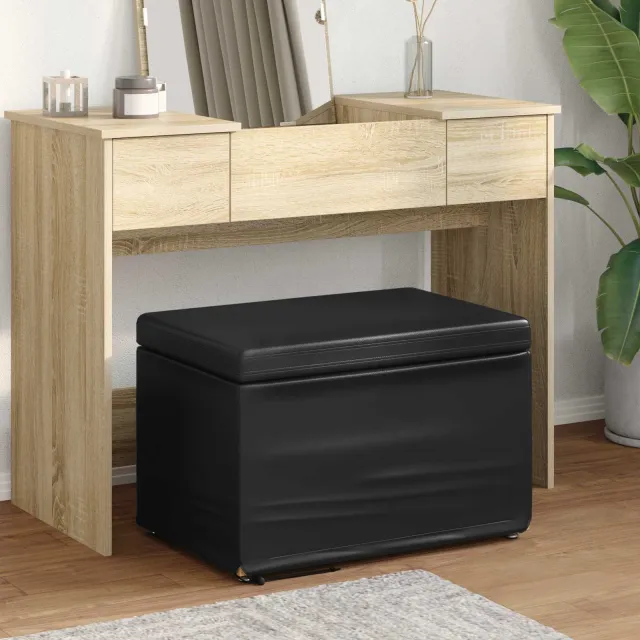vidaXL Kruk Zwart 61 x 41 x 40 cm Nepleer en Gefabriceerd Hout, foto 2